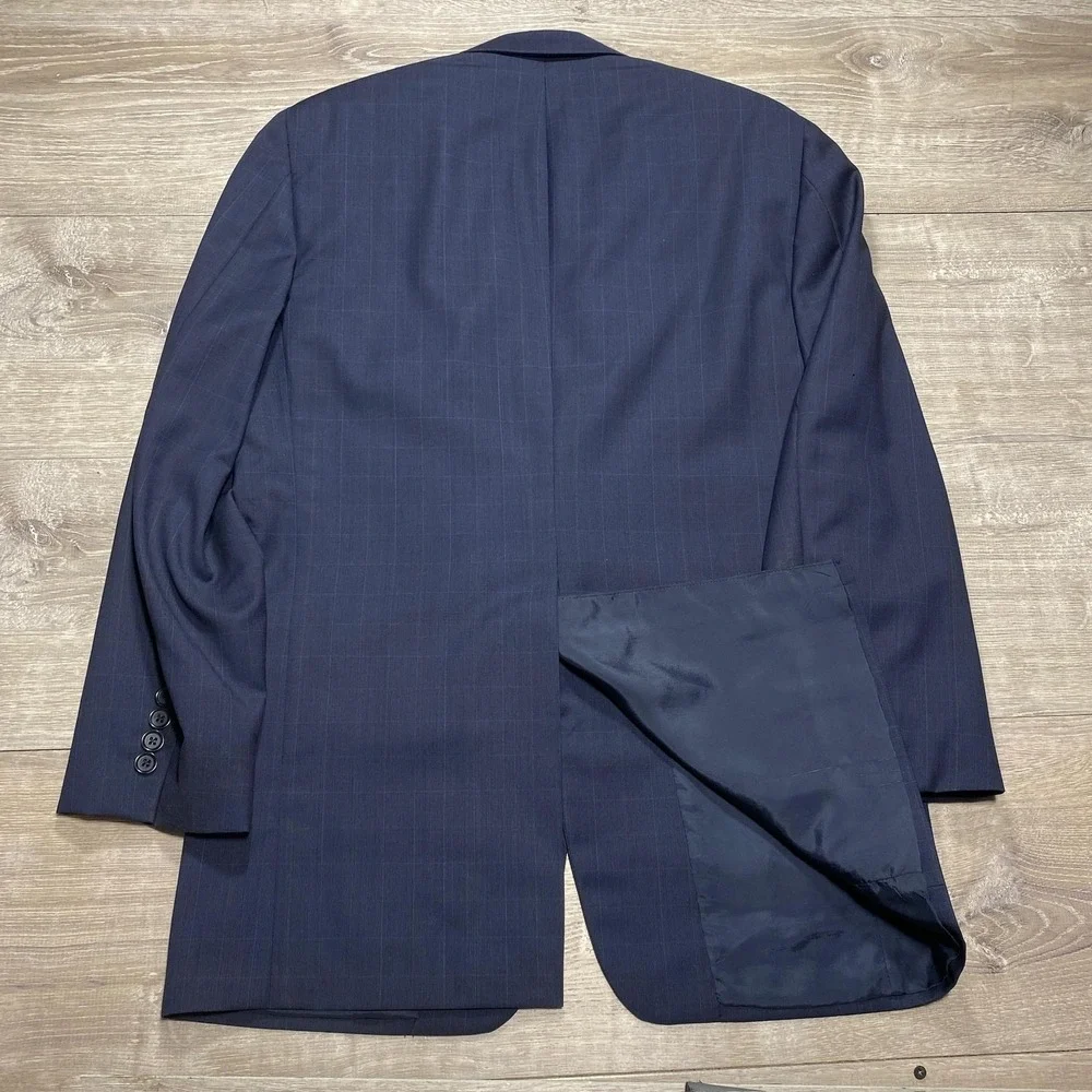 Vintage Samuelsohn Blazer Mens 37‎ Regular Navy Wool Windowpane Sport Coat 90s